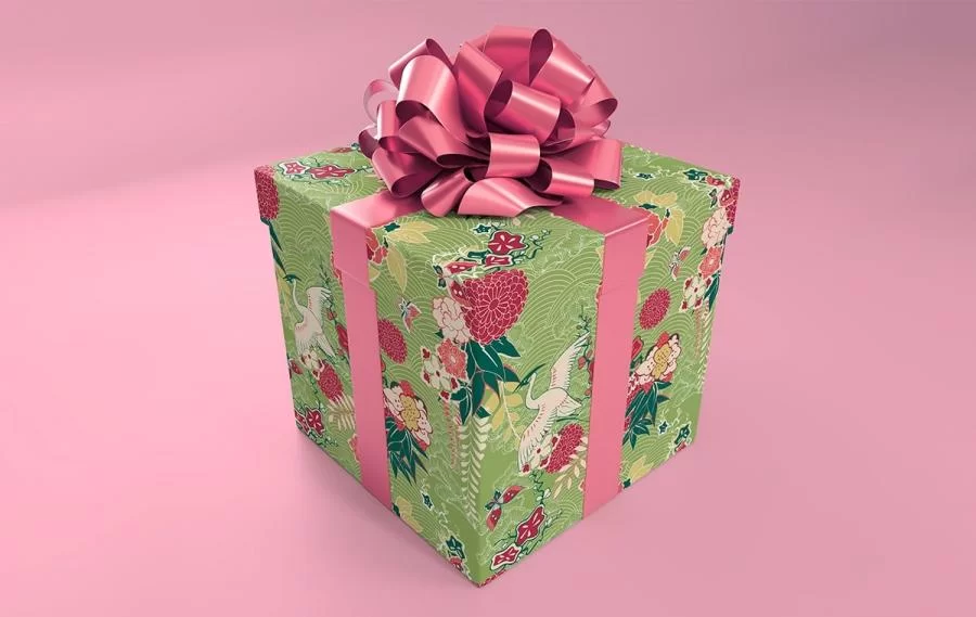 Christmas Gift Box with ribbon Free Mockup