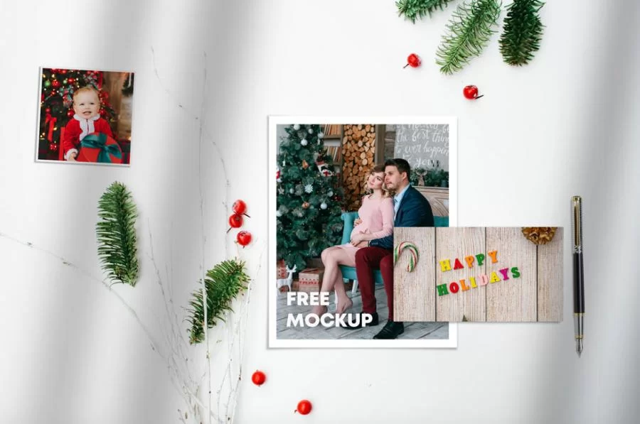 Christmas Photo Frame & Cards Kit Free Mockup