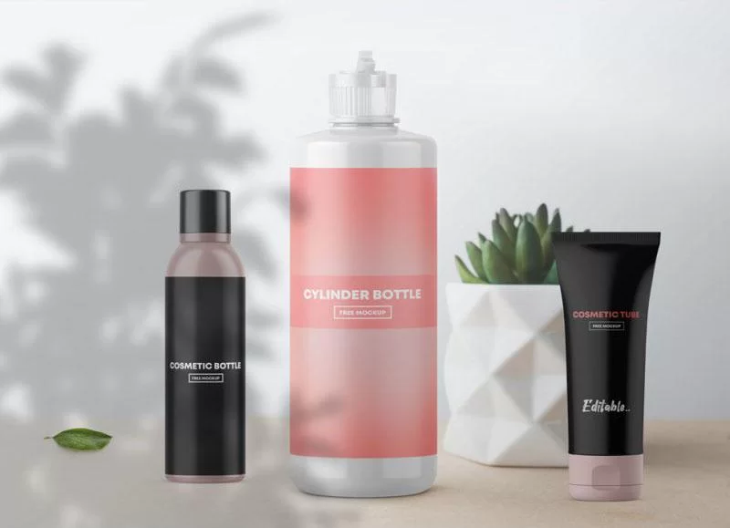 Free Cosmetic Bottles Packaging Mockup (PSD)