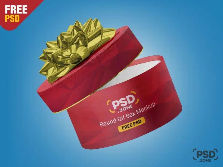 Free Round Gift Box Mockup (PSD)