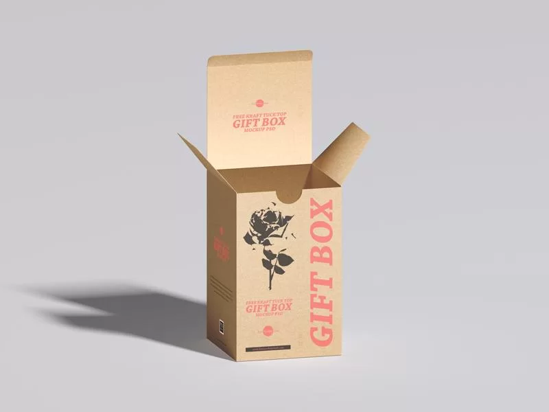 Kraft Tuck Top Gift Box Free Mockup (PSD)