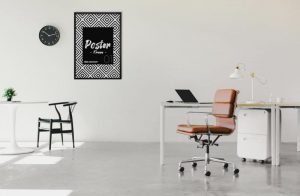 Poster Frame in Office Free Mockup (PSD)