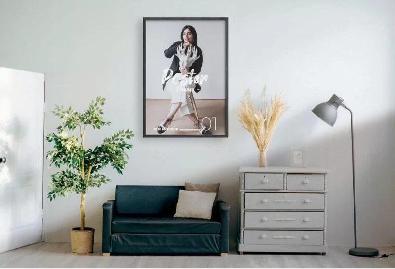 Poster Frame in Room Free Mockup (PSD)