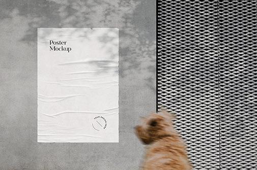 Realistic Glued Wall Poster Free Mockup