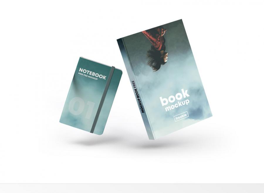 Free Floating Book Cover & Notebook Mockup (PSD)