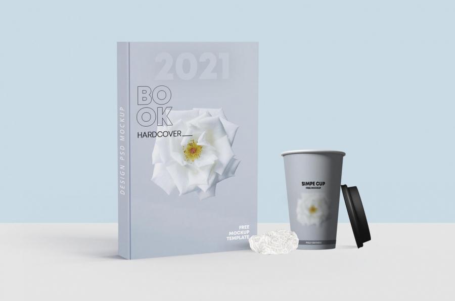 Book Cover with Cup Free Mockup