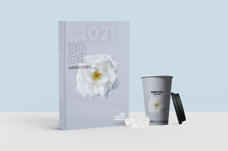 Book Cover with Cup Free Mockup