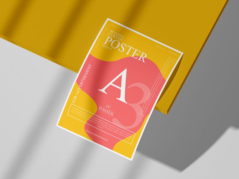 Branding A3 Curved Poster Mockup (PSD)