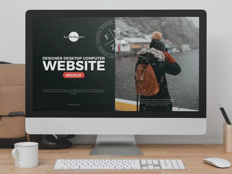 Desktop Computer Website Free Mockup (PSD)