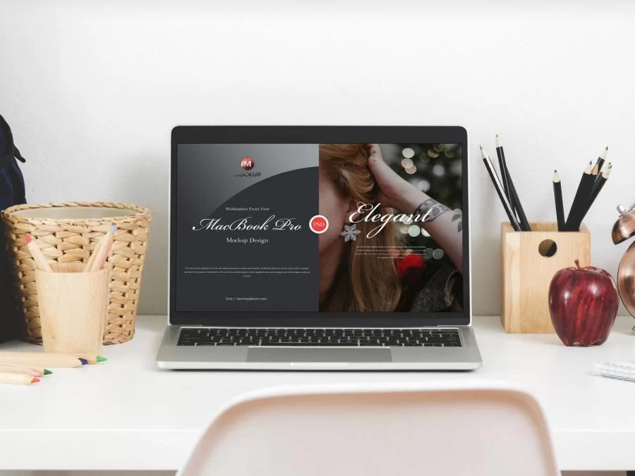 Free Workstation Front View MacBook Pro Mockup