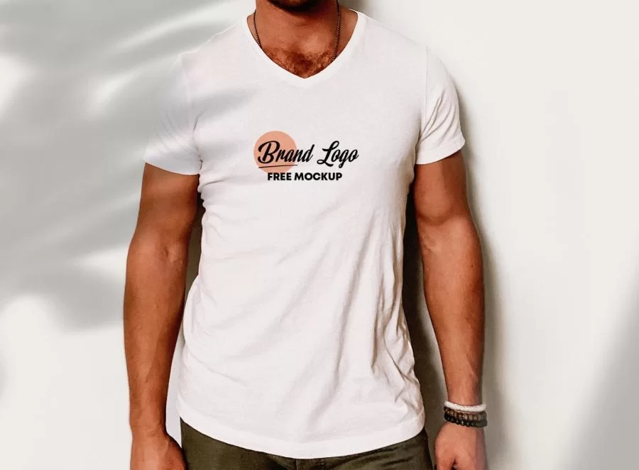 Logo on V Neck T-Shirt Free Mockup