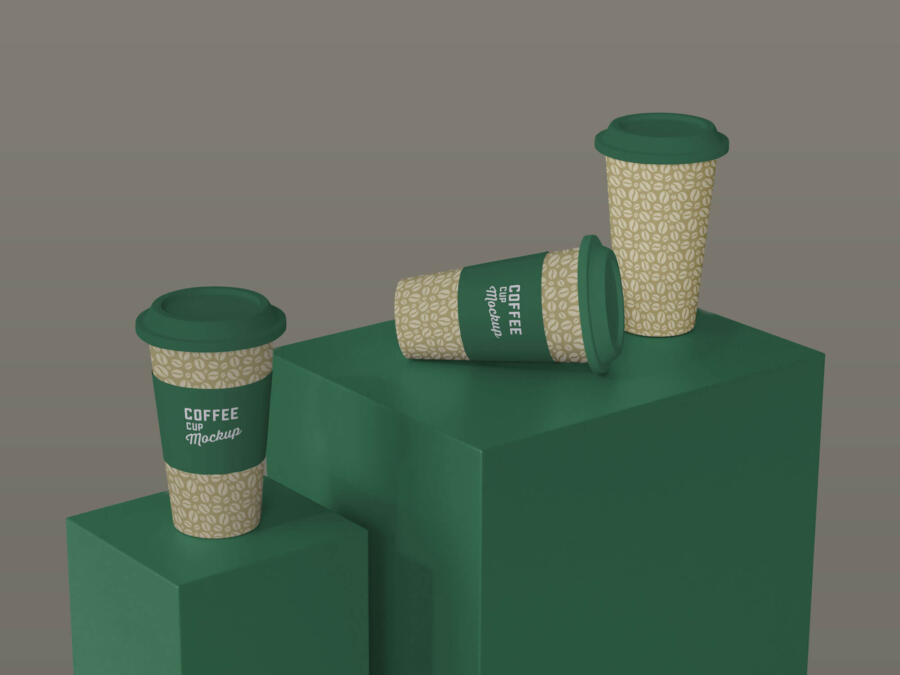 3 Paper Coffee Cups Presentation Free Mockup