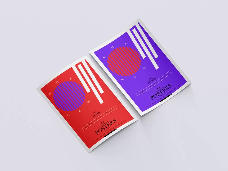 A3 Curved Paper Posters Free Mockup