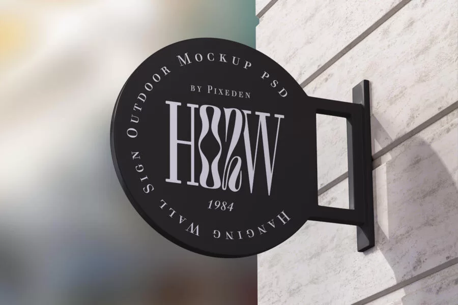 Circular Wall Sign Free Mockup