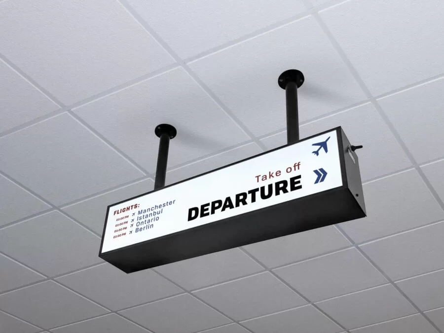 Free Ceiling Mounted Backlit Board Mockup