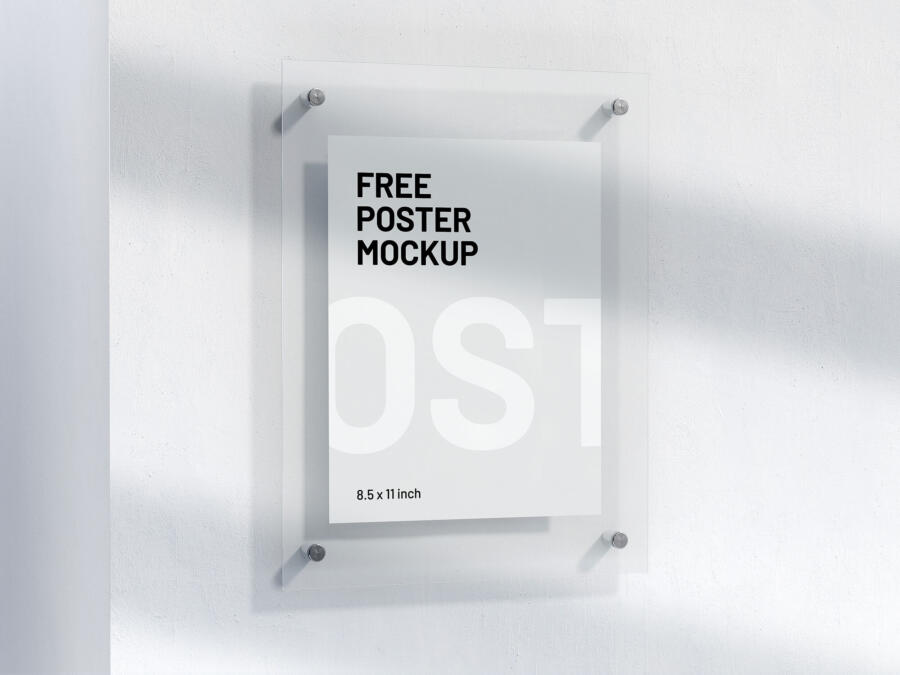 Free Letter Size Glass Frame Poster Mockup