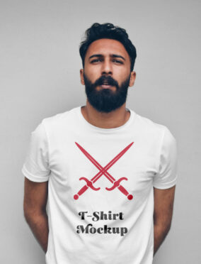 Download Free Man Wearing T-Shirt Mockup - FreeMockup