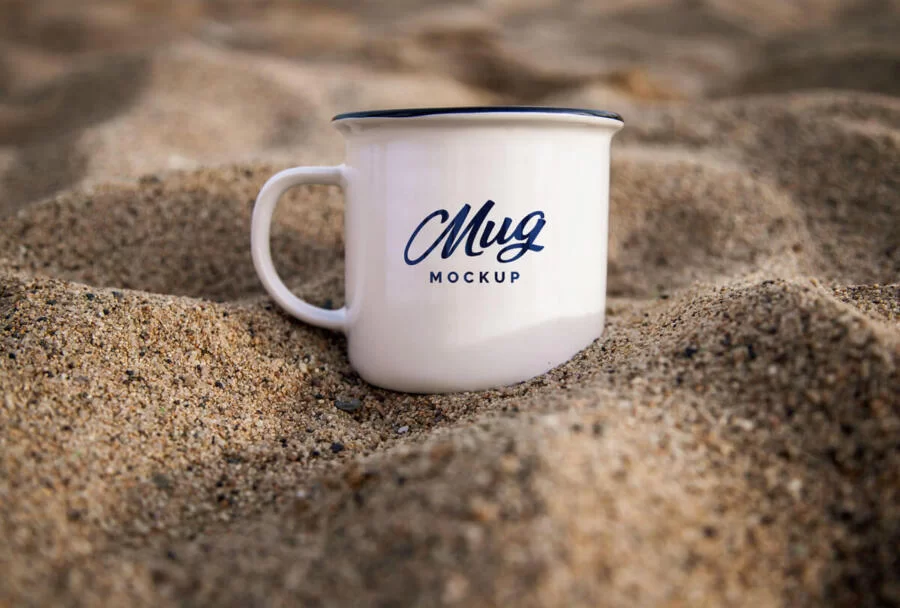 Free Mug in Sand Mockup (PSD)