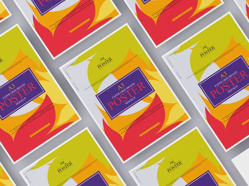 A3 Paper Grid Brand Poster Free Mockup