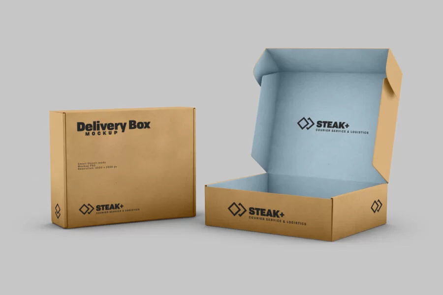 Free Delivery Shipping Box Mockup (PSD)