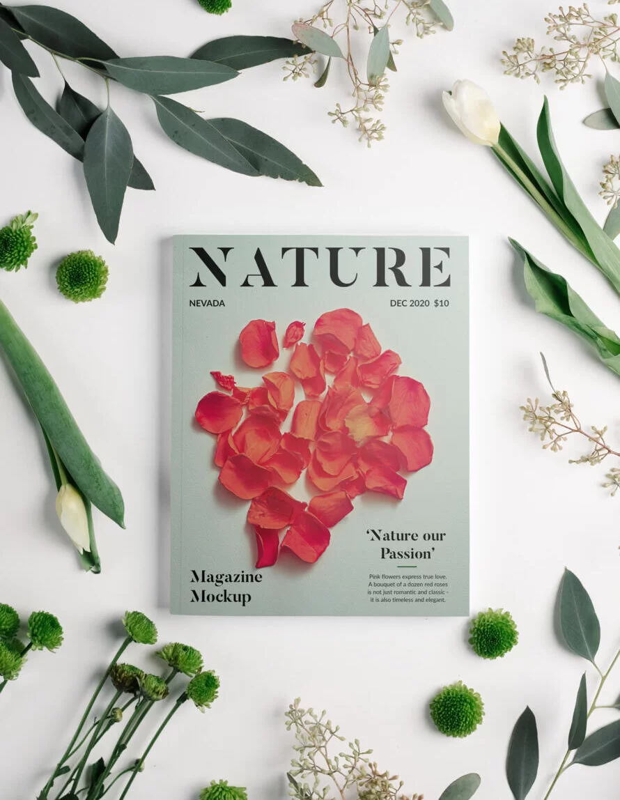Free Magazine with Flowers Mockup