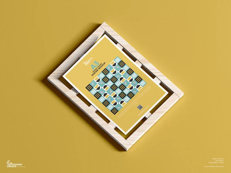 Free Wooden Framed A3 Poster Mockup