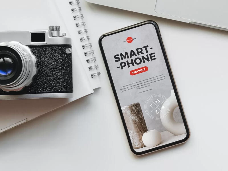 Camera With Smart Phone Free Mockup
