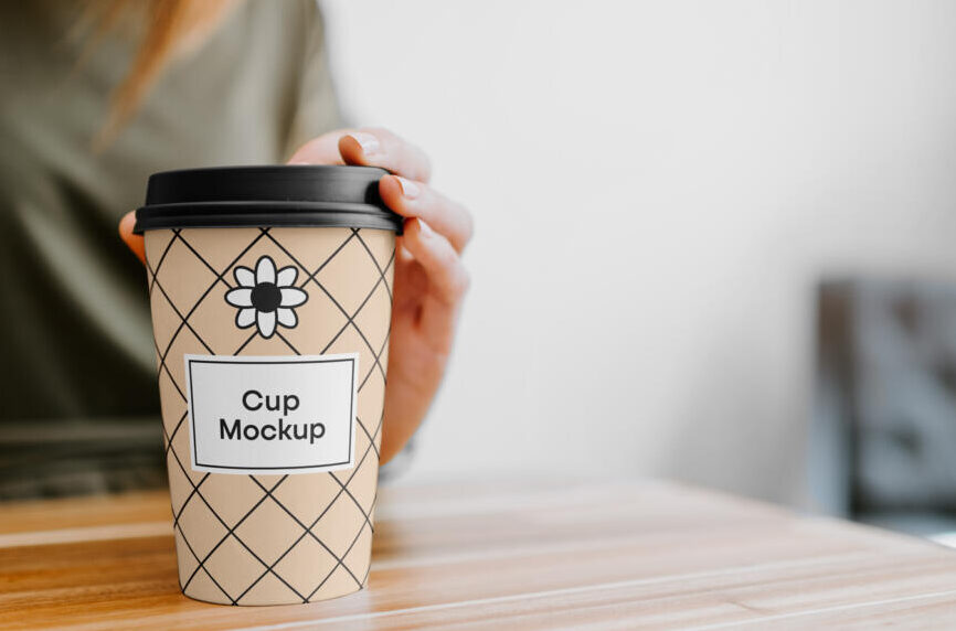 Coffee Cup with Hand Free Mockup