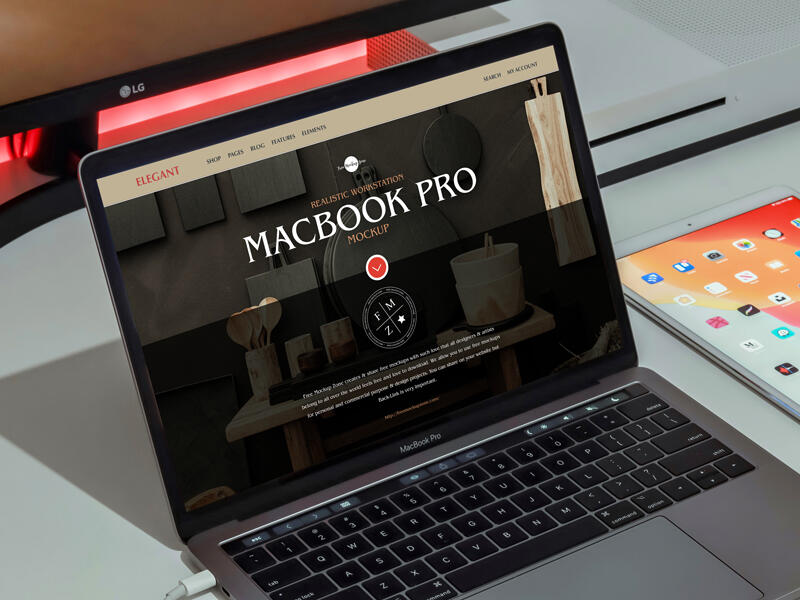 Free Realistic Workstation MacBook Pro Mockup
