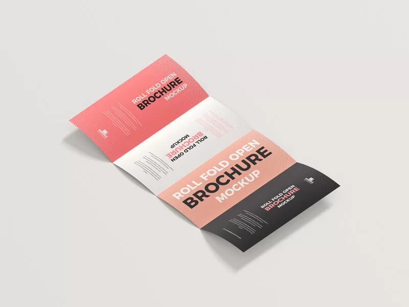 Free Roll Fold Open Brochure Mockup (PSD)