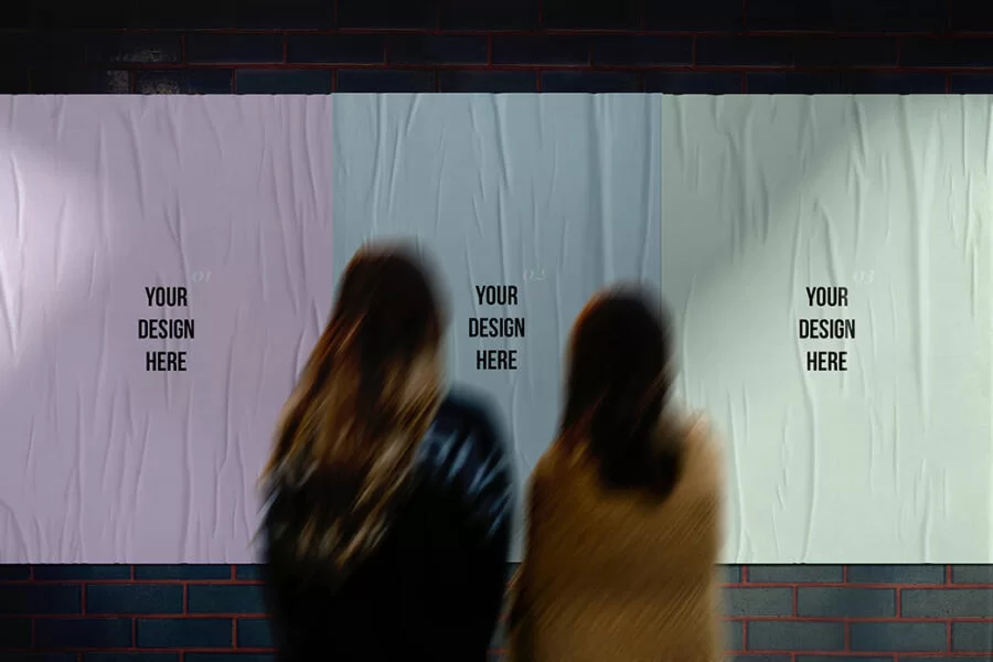 Glued Street Poster Free Mockup