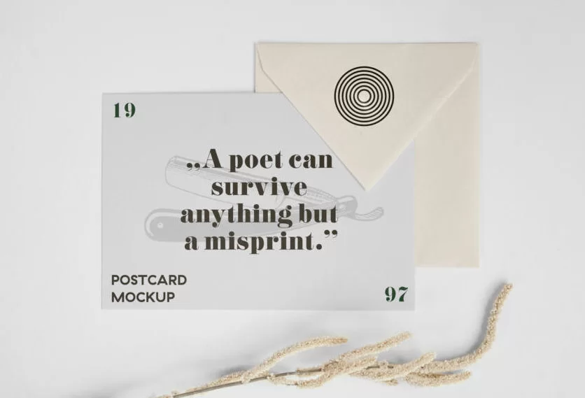 Horizontal Postcard and Envelope Mockup