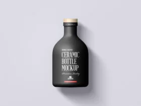Ceramic Bottle with Wooden Cap Free Mockup