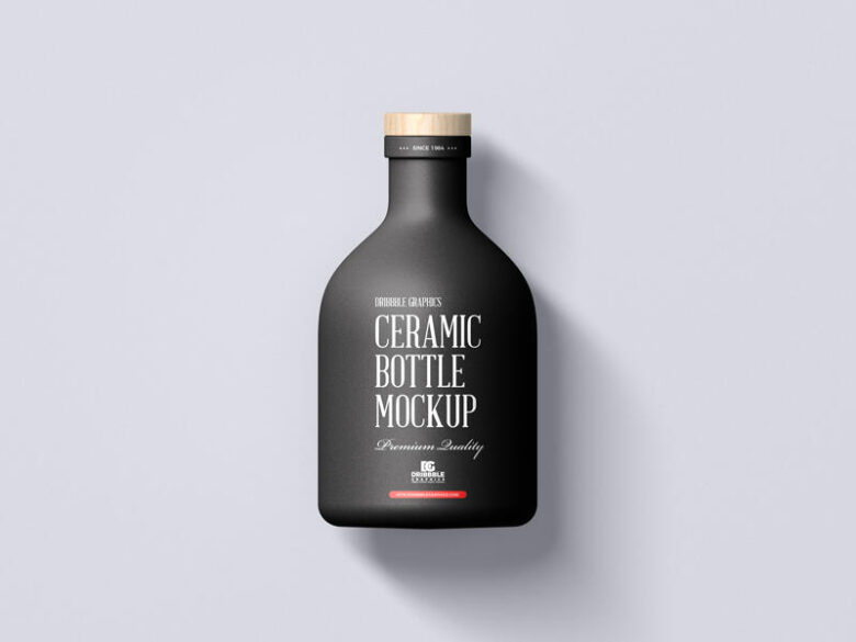 Download Ceramic Bottle with Wooden Cap Free Mockup - FreeMockup