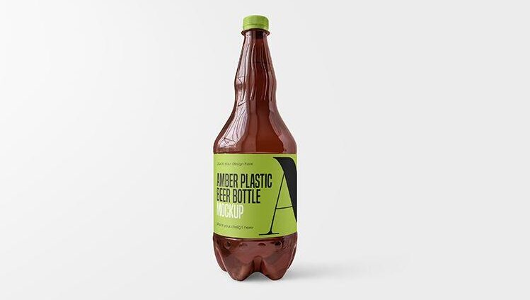 Free Amber Plastic Beer Bottle Mockup