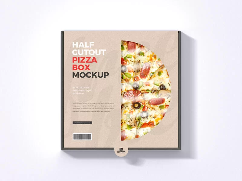 Free Half Cutout Pizza Box Mockup (PSD)