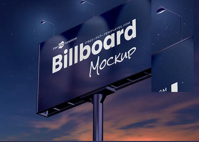 Night Scene Advertisement Billboard Mockup (PSD)