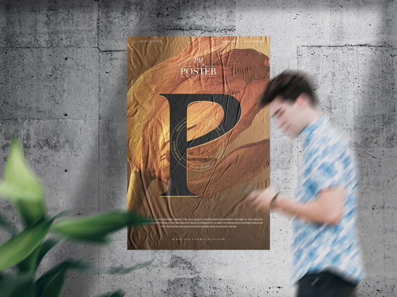 Glued Paper on Concrete Wall Poster Free Mockup