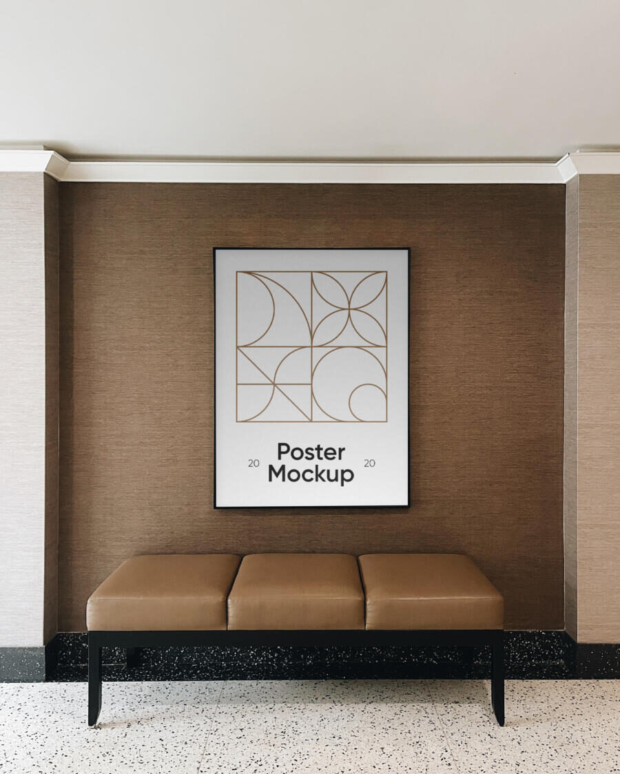 Poster in Hotel Wall Free Mockup