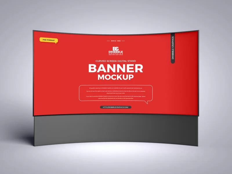 Curved Screen Digital Stand Banner Free Mockup