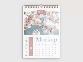 Free 3 Angles Wall Calendar Mockup