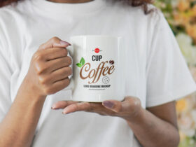 Free Girl Holding Coffee Cup Mockup
