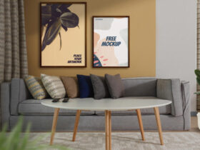 Poster Frames in a Living Room Free Mockup