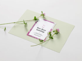 A6 Flyer with Flowers Free Mockup