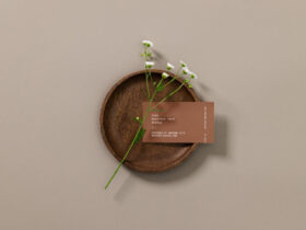 Business Card with a Flower Free Mockup