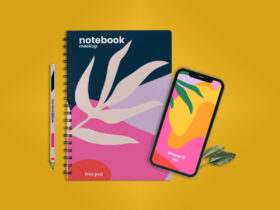 Notebook with iPhone 12 Scene Free Mockup