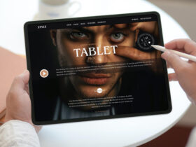 Person Working on Modern Tablet Free Mockup