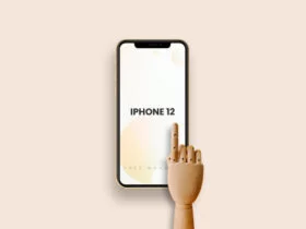 iPhone 12 with Wooden Hand Free Mockup