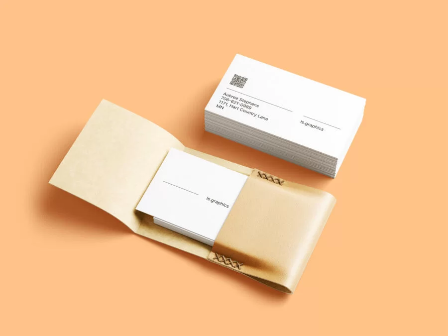 Business Cards & Leather Card Holder Free Mockup