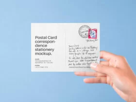 Hand Holding Postal Card Free Mockup
